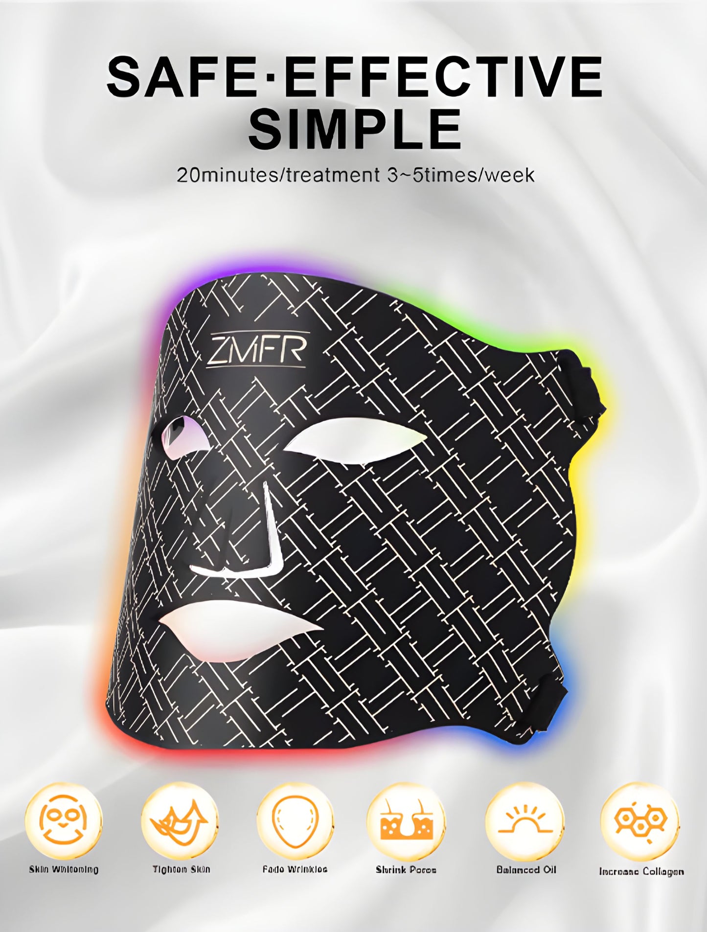 LED Facial Mask - 4 Color Wavelengths, Rechargeable Adjustable Energy and Light Time, Portable and Convenient, Collagen Stimulation, Beauty