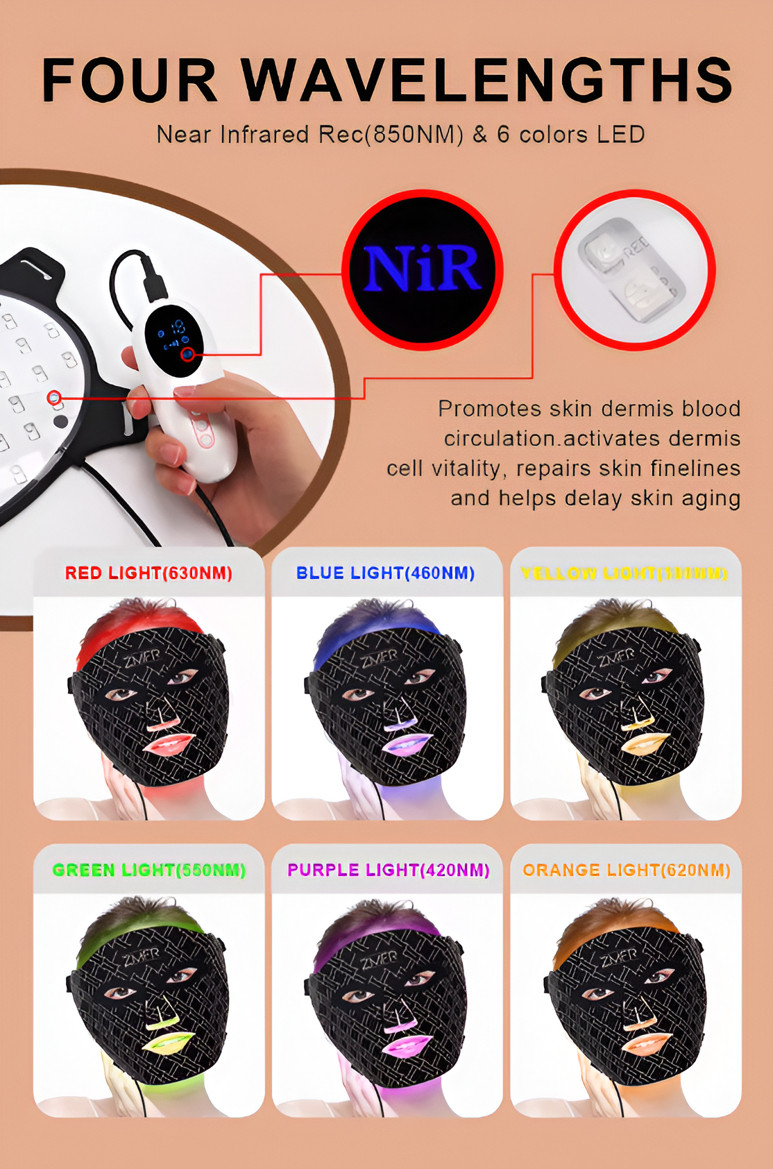 LED Facial Mask - 4 Color Wavelengths, Rechargeable Adjustable Energy and Light Time, Portable and Convenient, Collagen Stimulation, Beauty